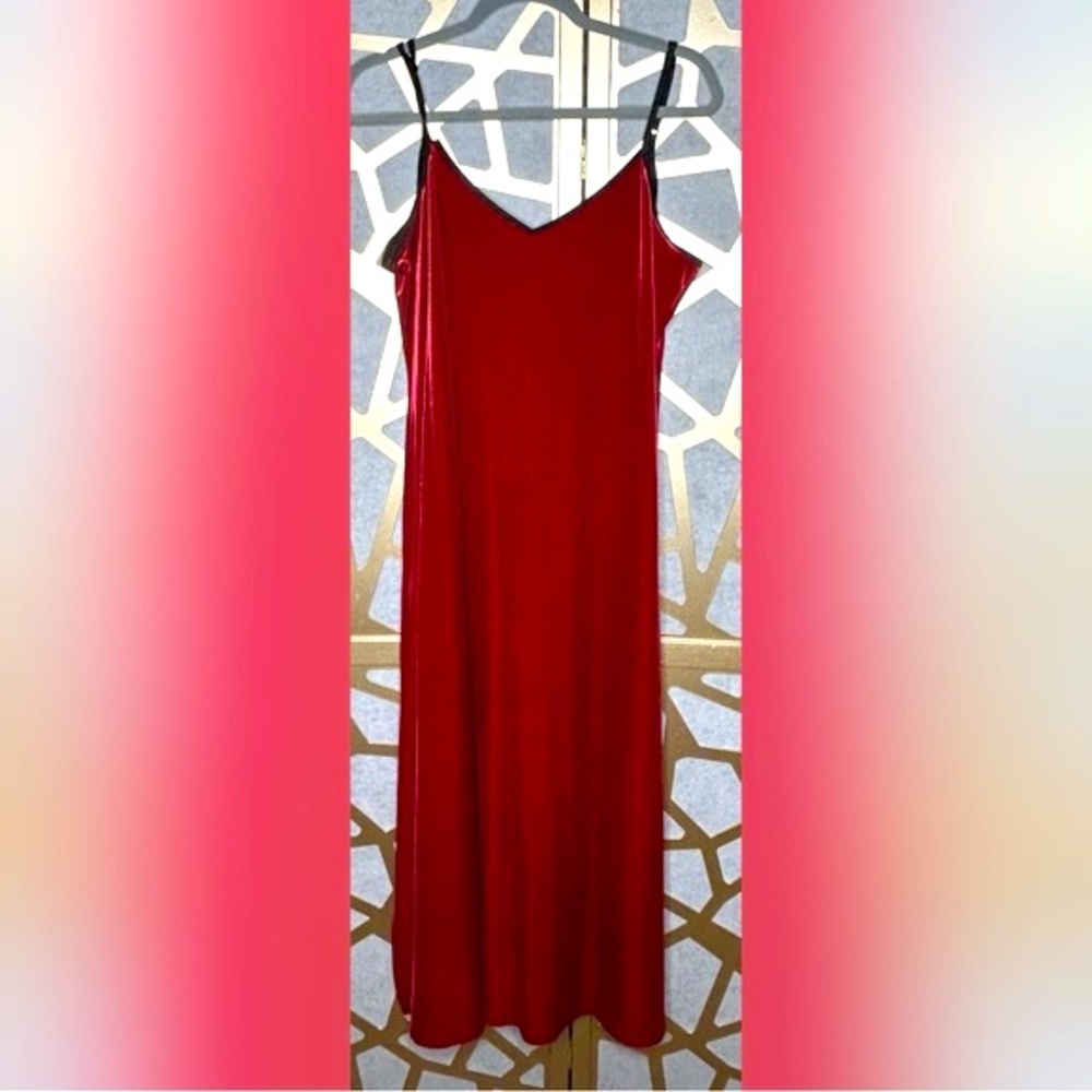 Valerie Stevens Midi‎ Length Burgundy-Red  Velvet Slip Dress